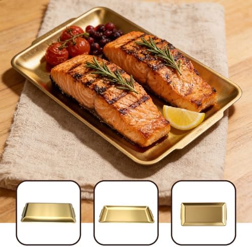 2Pcs 304 Stainless Steel Food Serving Trays, 12.6" Rectangular Gold Platters, Rectangle Versatile Organizer, alternate view 4