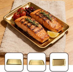 2Pcs 304 Stainless Steel Food Serving Trays, 12.6" Rectangular Gold Platters, Rectangle Versatile Organizer, alternate view 4