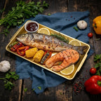 2Pcs 304 Stainless Steel Food Serving Trays, 12.6" Rectangular Gold Platters, Rectangle Versatile Organizer, alternate view 5