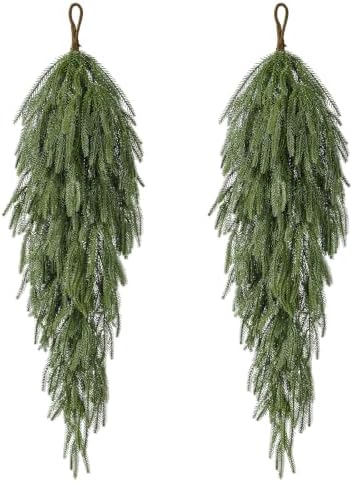 2PCS 32" Artificial Christmas Teardrop Swag, Norfolk Greenery Decor in Green