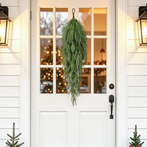 2PCS 32" Artificial Christmas Teardrop Swag, Norfolk Greenery Decor in Green, alternate view 2