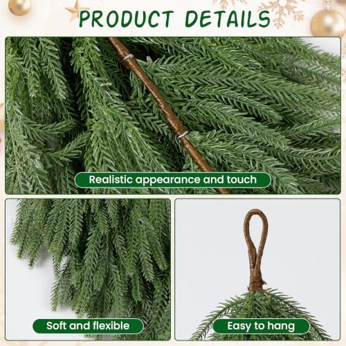 2PCS 32" Artificial Christmas Teardrop Swag, Norfolk Greenery Decor in Green, alternate view 4