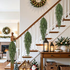 2PCS 32" Artificial Christmas Teardrop Swag, Norfolk Greenery Decor in Green, alternate view 5