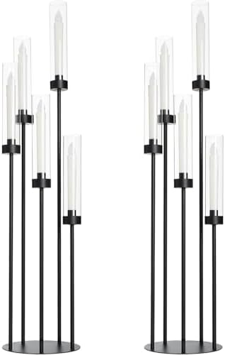 2Pcs 39.8'' Black Halloween Candelabra Candle Holder with Acrylic Shades in Black