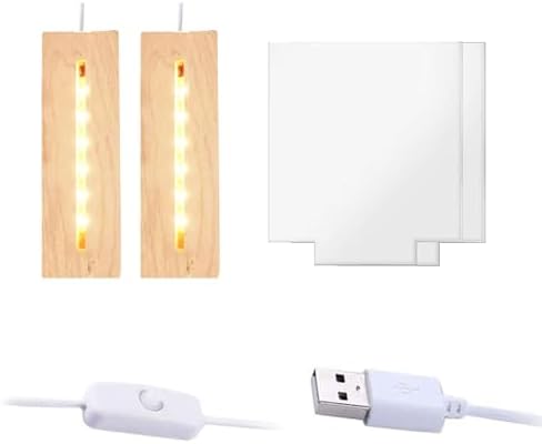 2Pcs 4.33" Wood LED Light Base with Acrylic Sheet for DIY Display Projects