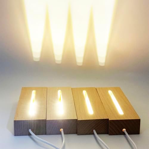 2Pcs 4.33" Wood LED Light Base with Acrylic Sheet for DIY Display Projects, alternate view 4