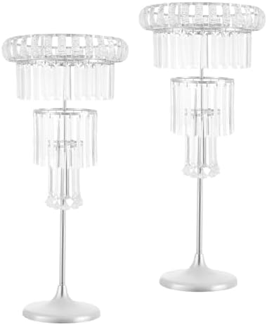 2Pcs 4-Tier Flower Stand, 32.28in Tall Silver Geometric Centerpiece Display with Crystal Pendants, Ice Curtain, alternate