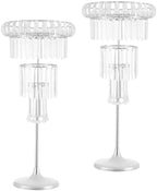 2Pcs 4-Tier Flower Stand, 32.28in Tall Silver Geometric Centerpiece Display with Crystal Pendants, Ice Curtain, alternate