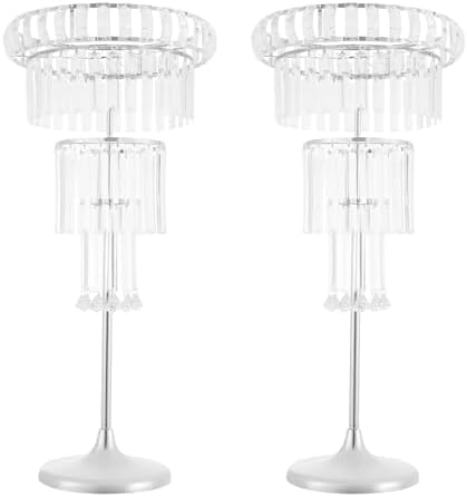 2Pcs 4-Tier Flower Stand, 32.28in Tall Silver Geometric Centerpiece Display with Crystal Pendants, Ice Curtain, alternate