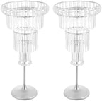 2Pcs 4-Tier Flower Stand, 32.28in Tall Silver Geometric Centerpiece Display with Crystal Pendants, Ice Curtain, alternate