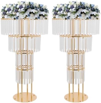 2PCS 4-Tier Gold Crystal Flower Stand for for Wedding(Round Base)