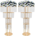 2PCS 4-Tier Gold Crystal Flower Stand for for Wedding(Round Base)