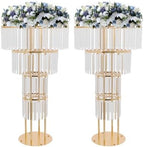 2PCS 4-Tier Gold Crystal Flower Stand for for Wedding(Round Base)