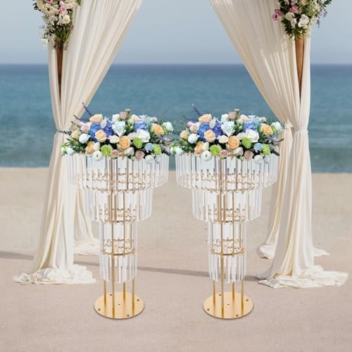 2PCS 4-Tier Gold Crystal Flower Stand for for Wedding(Round Base), alternate view 2