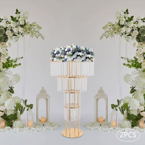2PCS 4-Tier Gold Crystal Flower Stand for for Wedding(Round Base), alternate view 4
