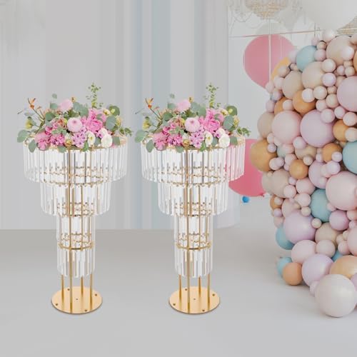 2PCS 4-Tier Gold Crystal Flower Stand for for Wedding(Round Base), alternate view 6