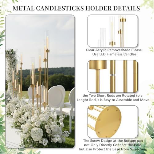 2PCS 48" Tall Floor Candelabra Centerpieces for Tables in Gold, alternate view 4