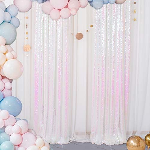 2PCS 4x7FT Iridescent White Sequin Backdrops| Sparkle Photo Background for Parties & Events | Elegant & Durable, alternate