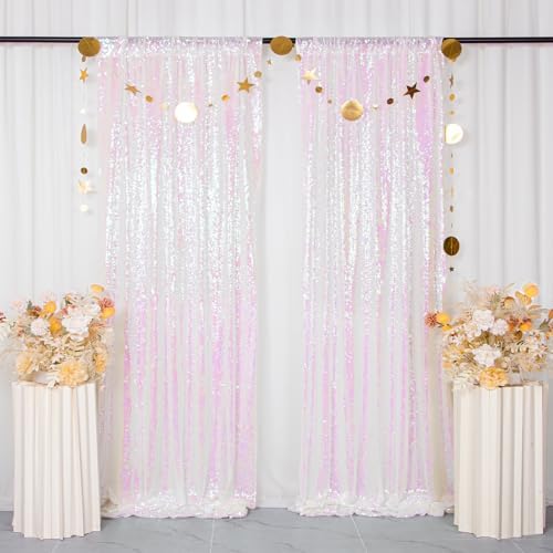 2PCS 4x7FT Iridescent White Sequin Backdrops| Sparkle Photo Background for Parties & Events | Elegant & Durable, alternate
