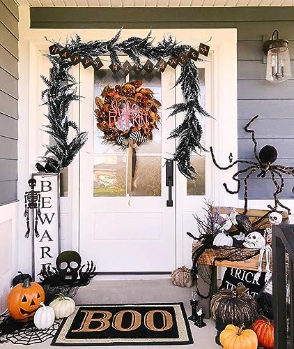 2Pcs 5.8Ft Artificial Boston Fern Garland Greenery Vine Black White, alternate view 2