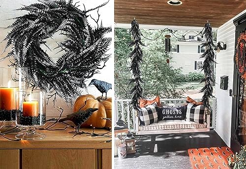 2Pcs 5.8Ft Artificial Boston Fern Garland Greenery Vine Black White, alternate view 6