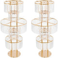 2PCS 5-Tier 43.3in Tall Gold Geometric Centerpiece Display with Crystal Pendants, Ice Curtain Crystal Flower