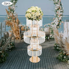 2PCS 5-Tier 43.3in Tall Gold Geometric Centerpiece Display with Crystal Pendants, Ice Curtain Crystal Flower, alternate view