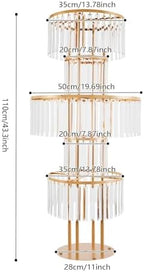 2PCS 5-Tier 43.3in Tall Gold Geometric Centerpiece Display with Crystal Pendants, Ice Curtain Crystal Flower, alternate view