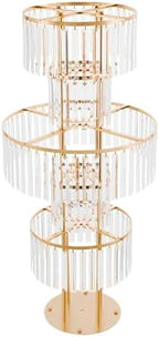 2PCS 5-Tier 43.3in Tall Gold Geometric Centerpiece Display with Crystal Pendants, Ice Curtain Crystal Flower, alternate view