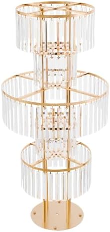 2PCS 5-Tier 43.3in Tall Gold Geometric Centerpiece Display with Crystal Pendants, Ice Curtain Crystal Flower, alternate view