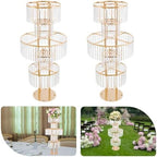2PCS 5-Tier 43.3in Tall Gold Geometric Centerpiece Display with Crystal Pendants, Ice Curtain Crystal Flower, alternate view