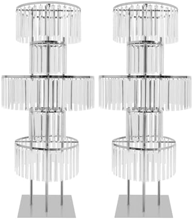 2PCS 5-Tier 43.3in Tall Silver Geometric Centerpiece Display with Crystal Pendants, Ice Curtain Crystal Flower, alternate
