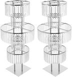 2PCS 5-Tier 43.3in Tall Silver Geometric Centerpiece Display with Crystal Pendants, Ice Curtain Crystal Flower, alternate