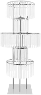 2PCS 5-Tier 43.3in Tall Silver Geometric Centerpiece Display with Crystal Pendants, Ice Curtain Crystal Flower, alternate