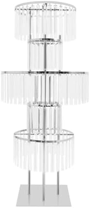 2PCS 5-Tier 43.3in Tall Silver Geometric Centerpiece Display with Crystal Pendants, Ice Curtain Crystal Flower, alternate