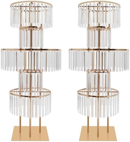 2PCS 5-Tier Crystal Flower Stand for Wedding Centerpieces, 43.3" Tall Crystal Flower Vase w/ Hanging Acrylic