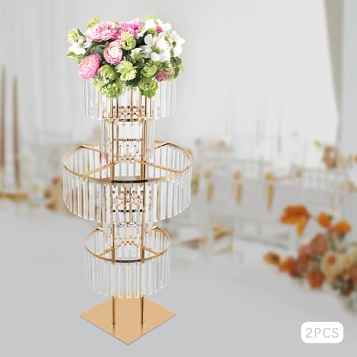 2PCS 5-Tier Crystal Flower Stand for Wedding Centerpieces, 43.3" Tall Crystal Flower Vase w/ Hanging Acrylic, alternate view
