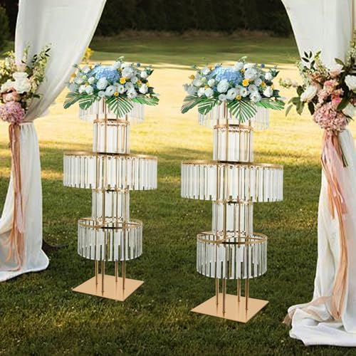 2PCS 5-Tier Crystal Flower Stand for Wedding Centerpieces, 43.3" Tall Crystal Flower Vase w/ Hanging Acrylic, alternate view