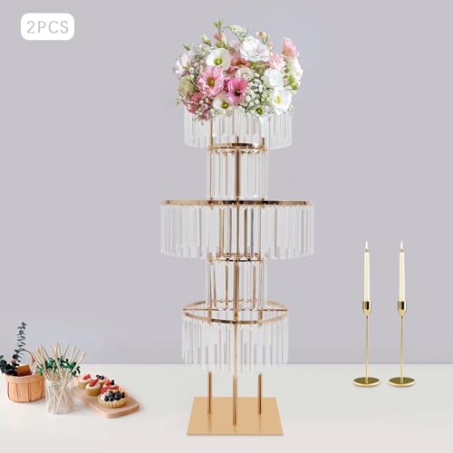 2PCS 5-Tier Crystal Flower Stand for Wedding Centerpieces, 43.3" Tall Crystal Flower Vase w/ Hanging Acrylic, alternate view