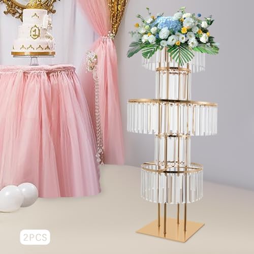 2PCS 5-Tier Crystal Flower Stand for Wedding Centerpieces, 43.3" Tall Crystal Flower Vase w/ Hanging Acrylic, alternate view