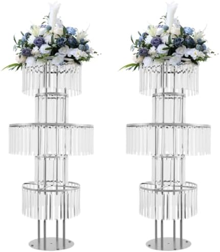 2PCS 5-Tier Silver Vases Centerpieces Stands (Sliver, Round) in Gold+Clear