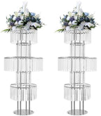 2PCS 5-Tier Silver Vases Centerpieces Stands (Sliver, Round) in Gold+Clear
