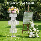 2PCS 5-Tier Silver Vases Centerpieces Stands (Sliver, Round) in Gold+Clear, alternate view 4
