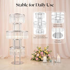 2PCS 5-Tier Silver Vases Centerpieces Stands (Sliver, Round) in Gold+Clear, alternate view 5