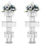 2Pcs 5 Tiers Wedding Centerpieces Vase, 43.3In Silvery Acrylic Flower Vase with Hanging Crystals, Circle