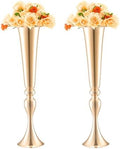 2PCS 56cm/22.05” Tall Wedding Flower Vase, Metal Wedding Trumpet Centerpiece, Gold Floral Stand Display Rack for
