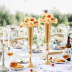 2PCS 56cm/22.05” Tall Wedding Flower Vase, Metal Wedding Trumpet Centerpiece, Gold Floral Stand Display Rack for, alternate