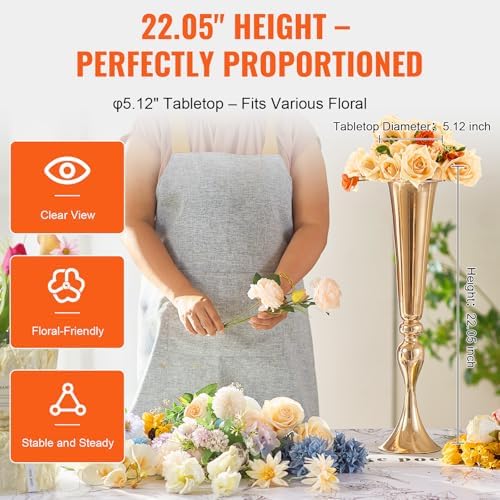 2PCS 56cm/22.05” Tall Wedding Flower Vase, Metal Wedding Trumpet Centerpiece, Gold Floral Stand Display Rack for, alternate