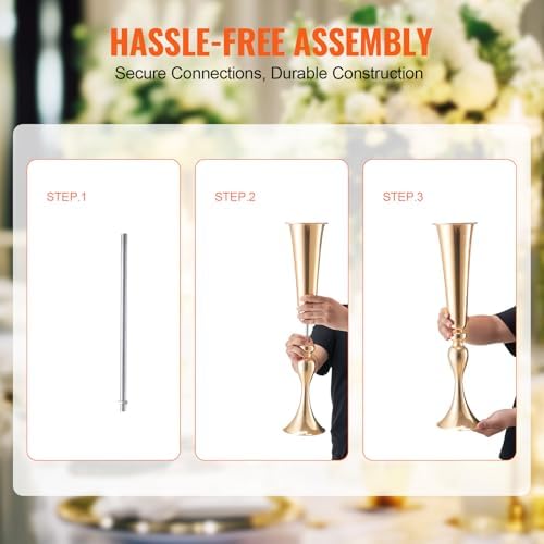 2PCS 56cm/22.05” Tall Wedding Flower Vase, Metal Wedding Trumpet Centerpiece, Gold Floral Stand Display Rack for, alternate
