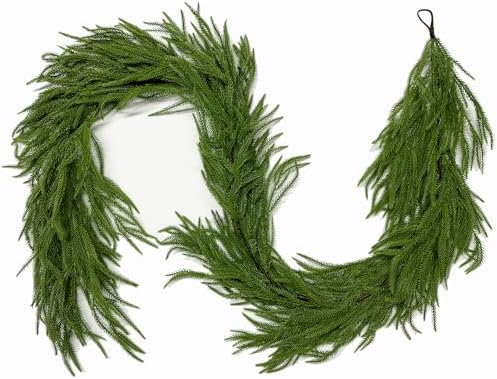 2PCS 5FT Christmas Norfolk Pine Garland Real Touch for Mantle Decoration